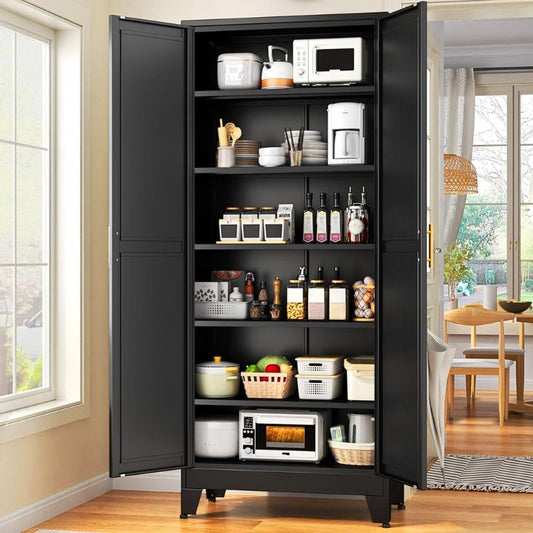 Kitchen Pantry Storage Cabinet with 2 Door & 5 Adjustable Shelves