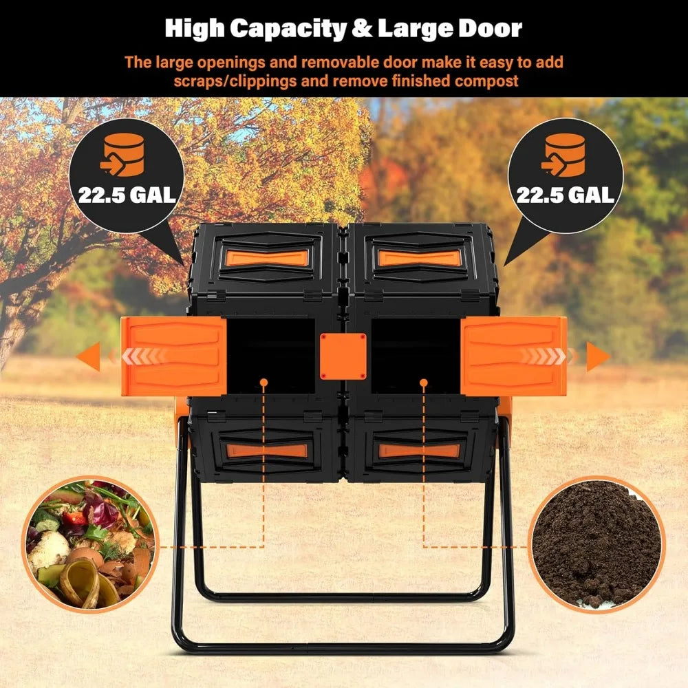 45 Gal Compost Tumbler: Efficient Dual Chamber Outdoor Bin