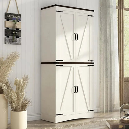 Tall Farmhouse Kitchen Pantry, 5-Layer Storage, Adjustable Shelves