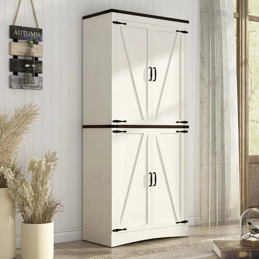 Tall Farmhouse Kitchen Pantry, 5-Layer Storage, Adjustable Shelves