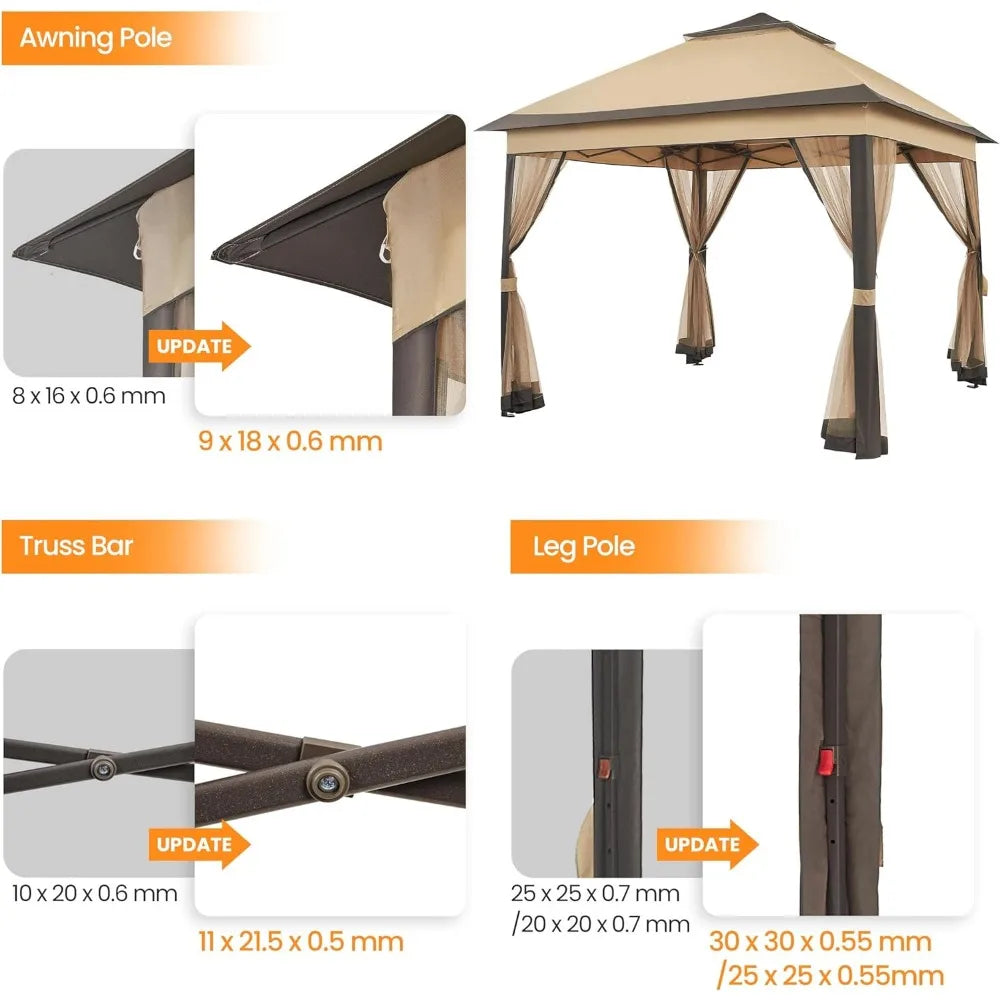 11x11 Outdoor Gazebo: Double Tier Sun Shade Canopy Shelter