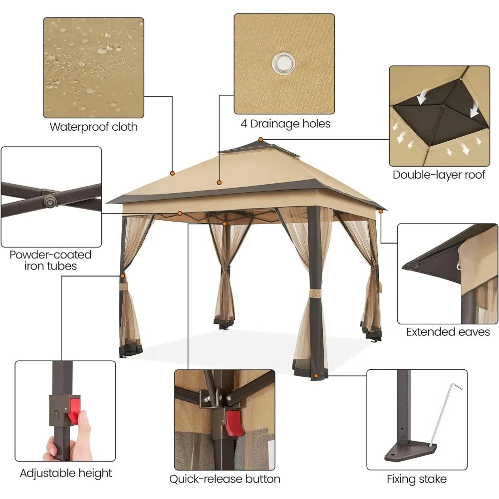 11x11 Outdoor Gazebo: Double Tier Sun Shade Canopy Shelter