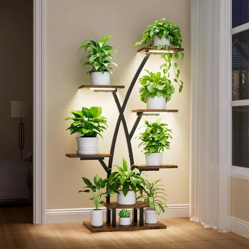 Indoor Plant Stand 7-Tier Corner Shelf with Grow Lights