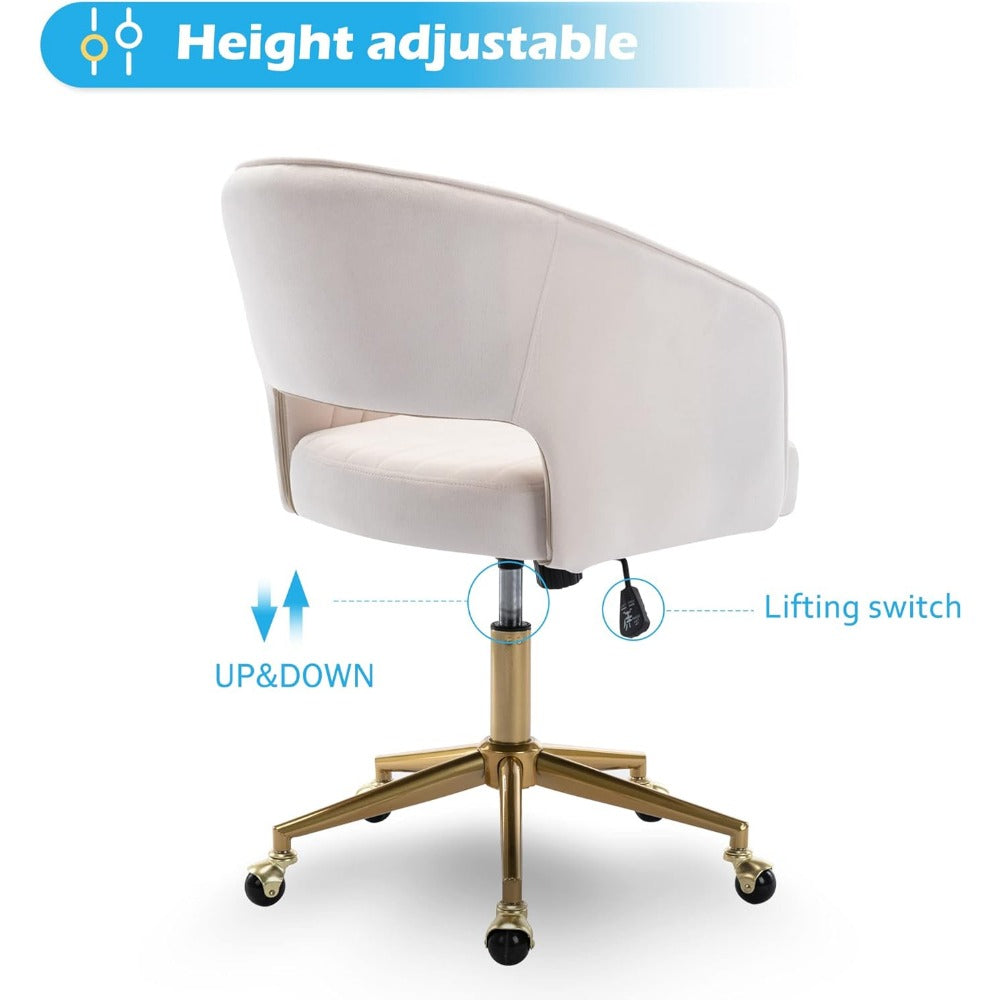 Velvet Office Chair - Gold Base, Swivel & Adjustable Height