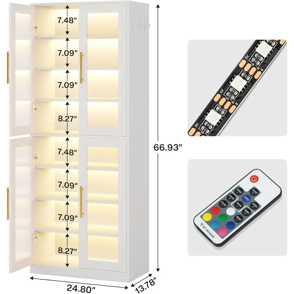 LED Shoe Storage Cabinet, 8-Tier with Acrylic Doors & Shelves