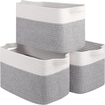 Cotton Rope Storage Baskets - 3 Pack Woven Organizers