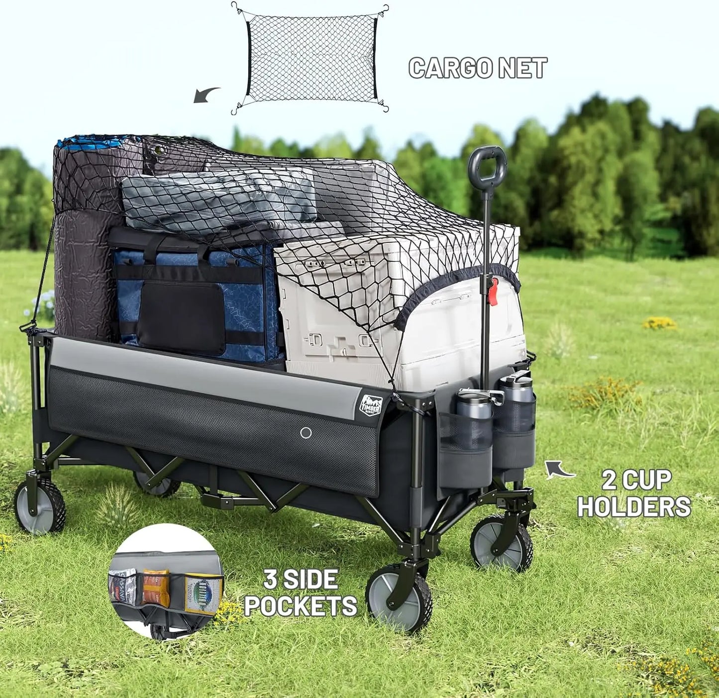 Heavy Duty Foldable Wagon - 350Lbs Capacity, Cargo Net Included