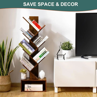 Yoobure Tree Bookshelf - 6 Shelf Retro Bookcase for CDs/Books