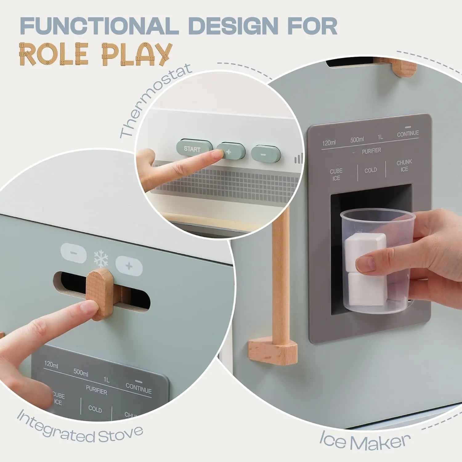 Kids Kitchen Wooden Playset with Ice Cube Dispenser 