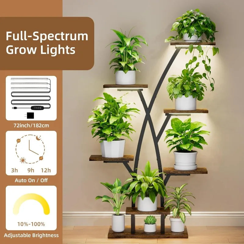 Indoor Plant Stand 7-Tier Corner Shelf with Grow Lights