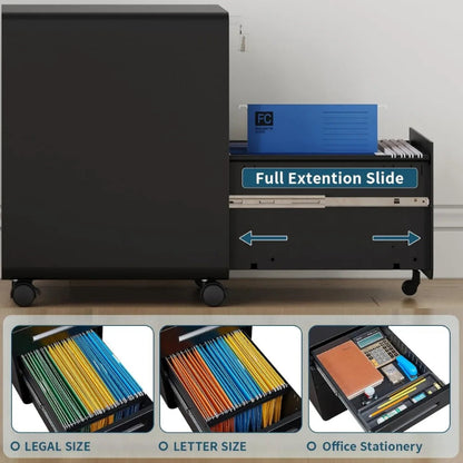 Mobile 3-Drawer Filing Cabinet with Keys 