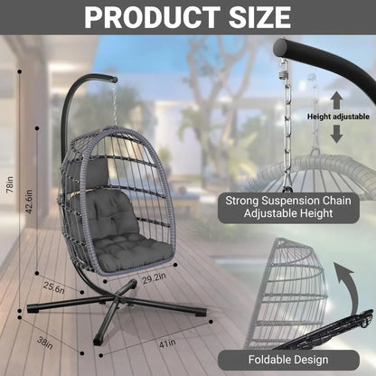 Egg Chair with Stand: Rattan Wicker Hanging Swing