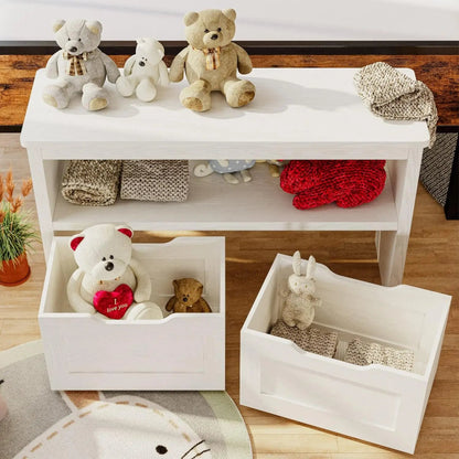 Floor Toy Box with Wheels & Open Shelf Storage