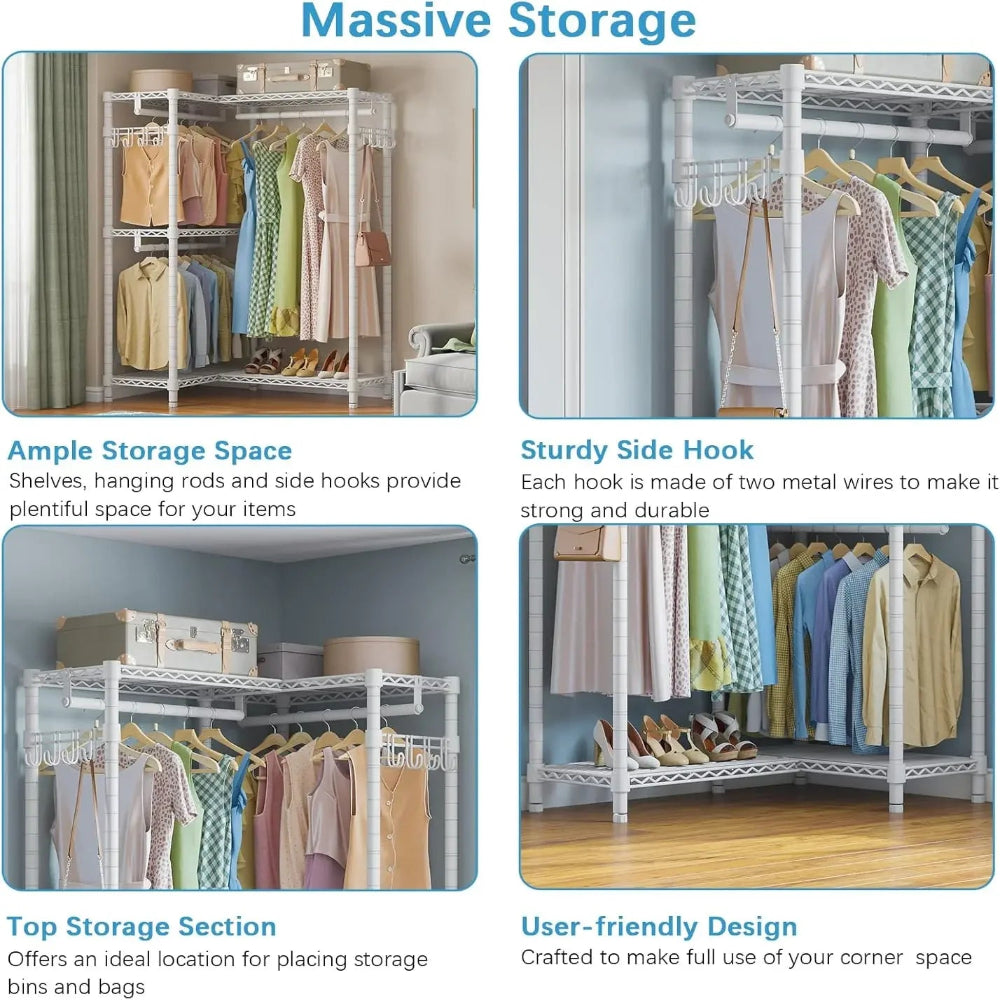 L4 L-Shaped Garment Rack: Freestanding Heavy Duty Wardrobe