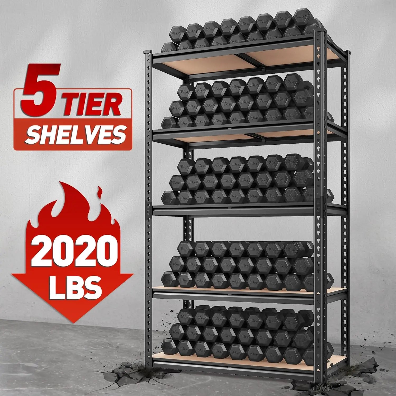 Heavy Duty 5-Tier Garage Shelving - Adjustable Metal Unit