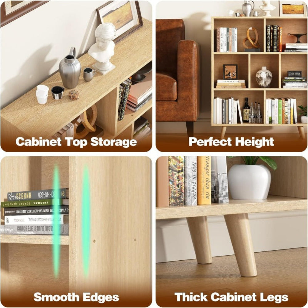 Wooden 7 Cube Bookshelf - Modern 3 Tier Open Storage Organizer