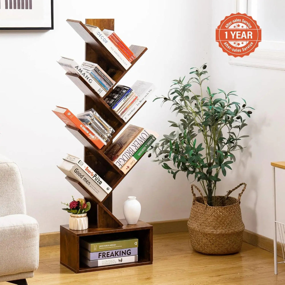 Yoobure Tree Bookshelf - 6 Shelf Retro Bookcase for CDs/Books