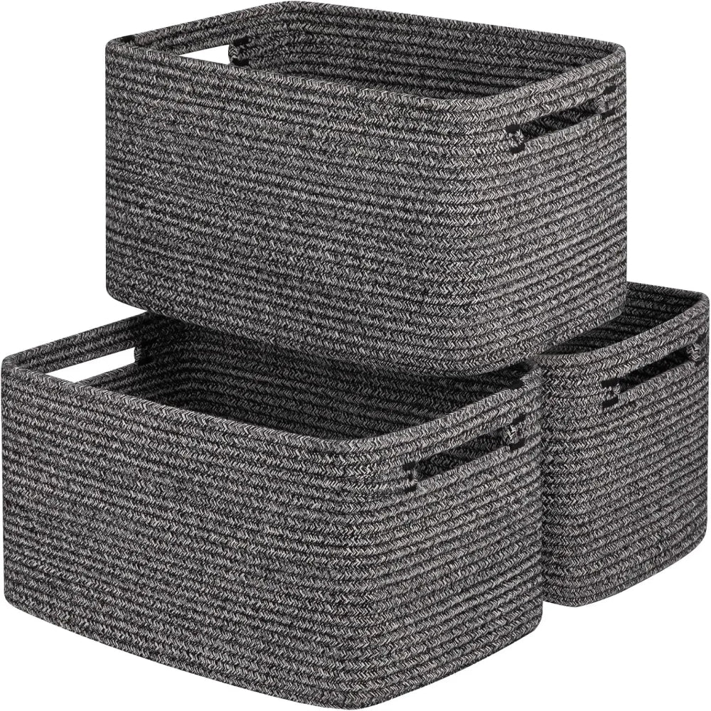 Cotton Rope Storage Baskets - 3 Pack Woven Organizers