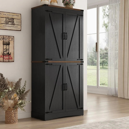 Tall Farmhouse Kitchen Pantry, 5-Layer Storage, Adjustable Shelves