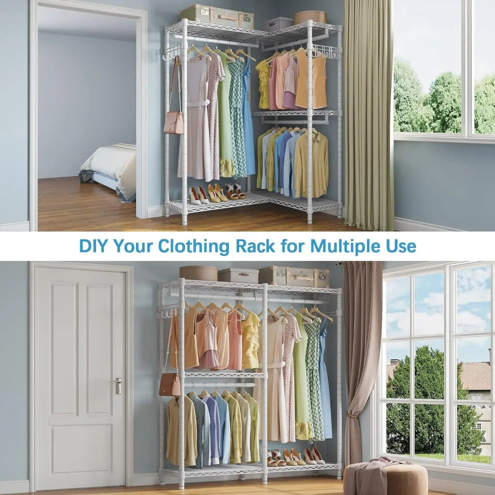 L4 L-Shaped Garment Rack: Freestanding Heavy Duty Wardrobe