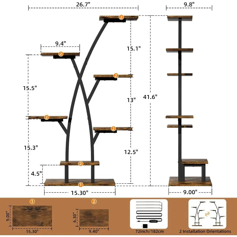 Indoor Plant Stand 7-Tier Corner Shelf with Grow Lights