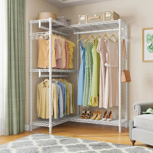 L4 L-Shaped Garment Rack: Freestanding Heavy Duty Wardrobe