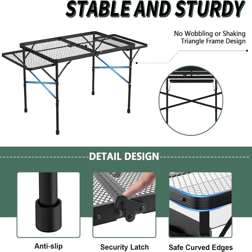 3x2 Ft Folding Table - Camping, Adjustable Height, Mesh Top