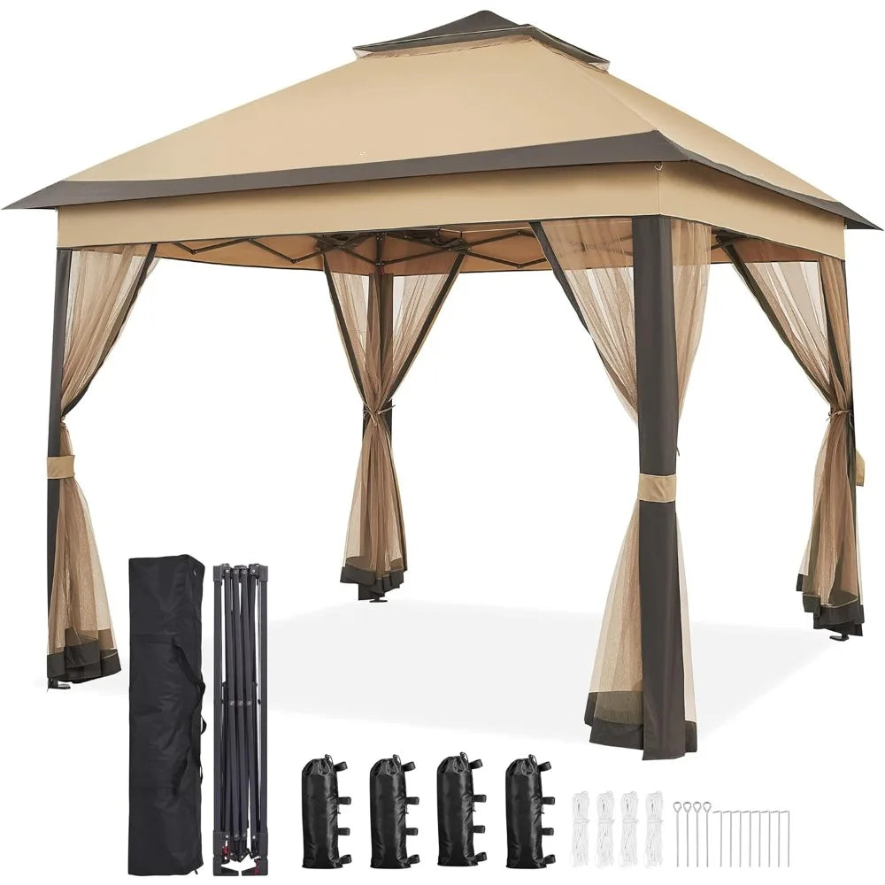 11x11 Outdoor Gazebo: Double Tier Sun Shade Canopy Shelter