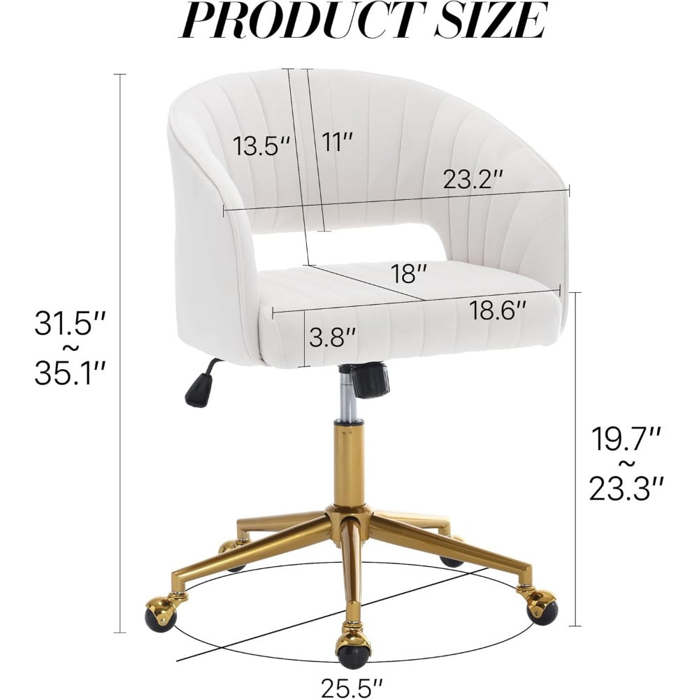 Velvet Office Chair - Gold Base, Swivel & Adjustable Height