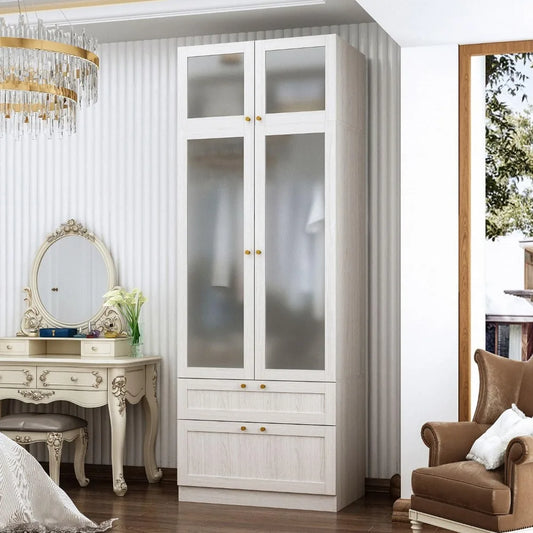 Wardrobe Closet 2-Door Acrylic Armoire with Top Cube Storage