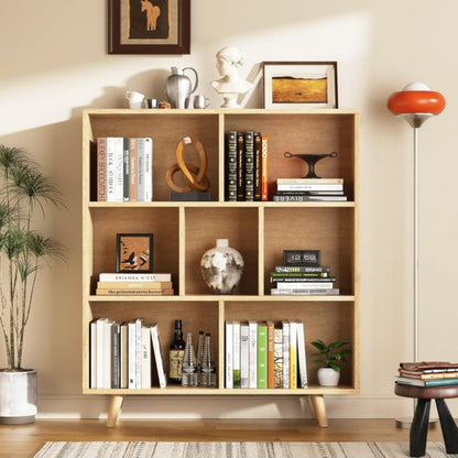 Wooden 7 Cube Bookshelf - Modern 3 Tier Open Storage Organizer