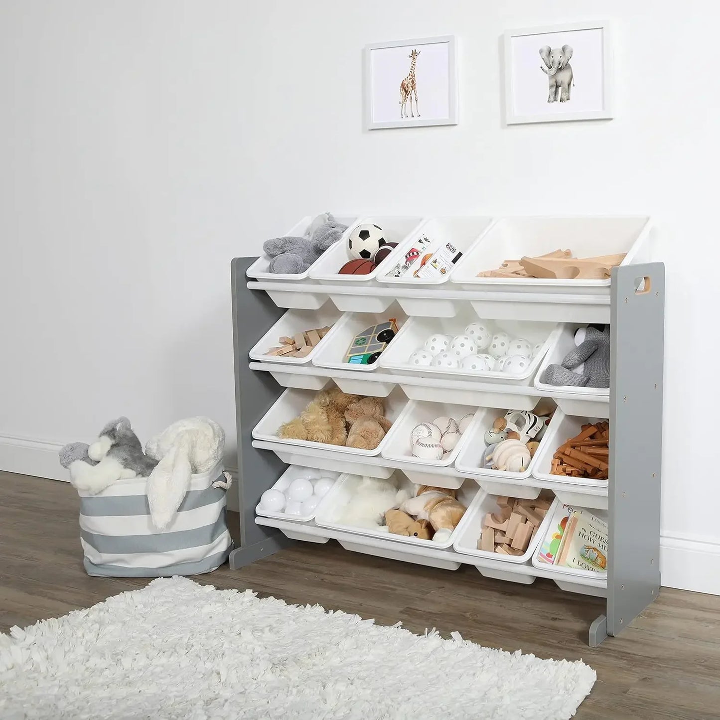 Supersized Wood Toy Organizer - Extra Large Grey/White