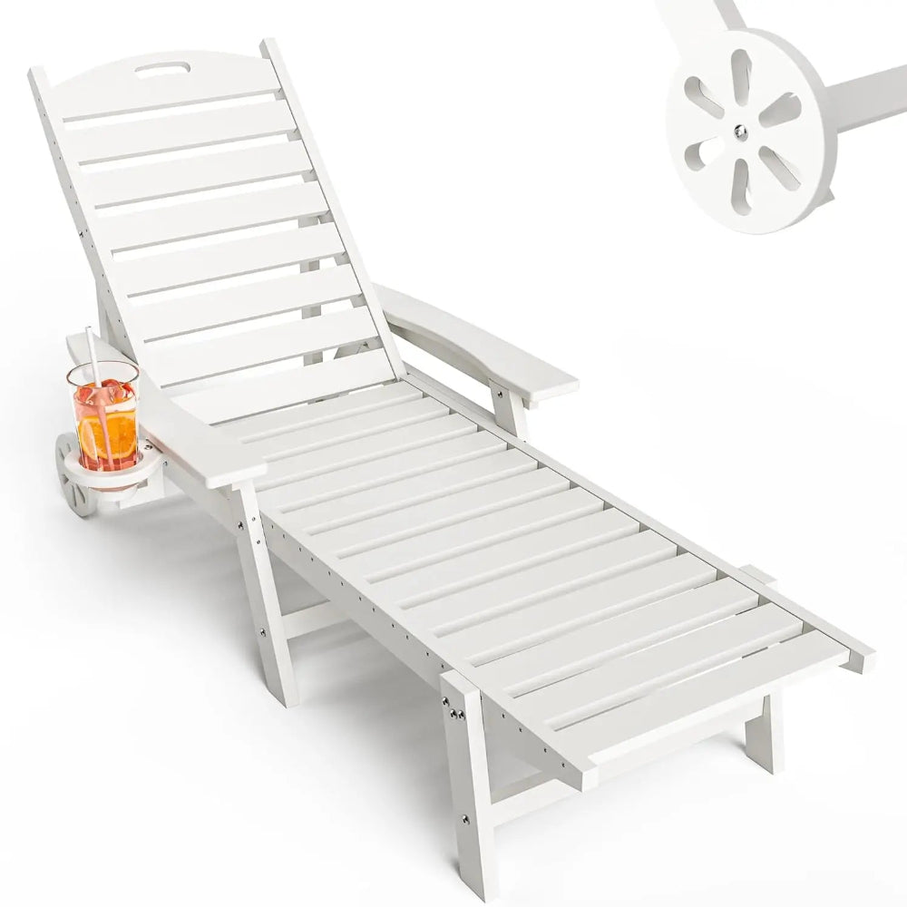 Oversized HDPE Chaise Lounge Chair with Wheels & Cup Holder