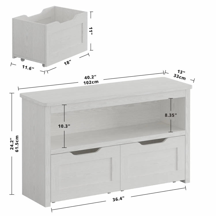 Floor Toy Box with Wheels & Open Shelf Storage