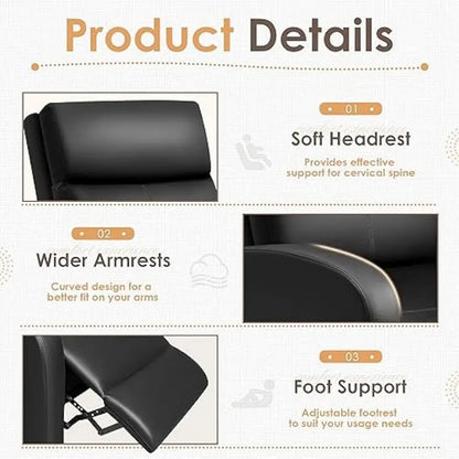 Recliner Chair Black PU Leather Adjustable with Footrest