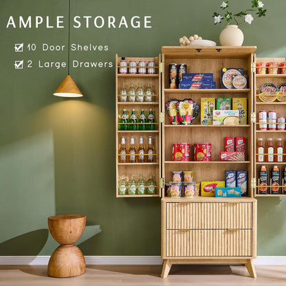 Elegant Fluted Kitchen Hutch - 72" Tall Storage Cabinet