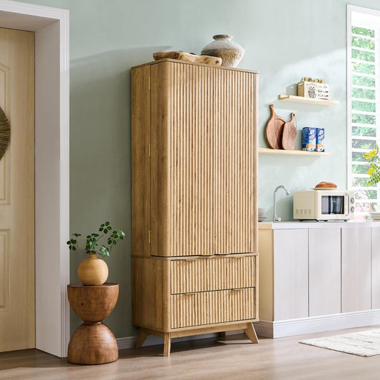 Elegant Fluted Kitchen Hutch - 72" Tall Storage Cabinet
