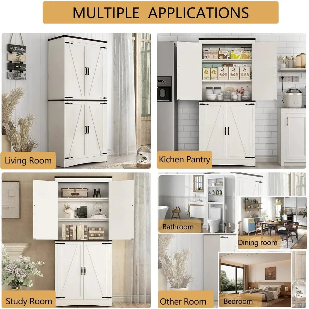 Tall Farmhouse Kitchen Pantry, 5-Layer Storage, Adjustable Shelves