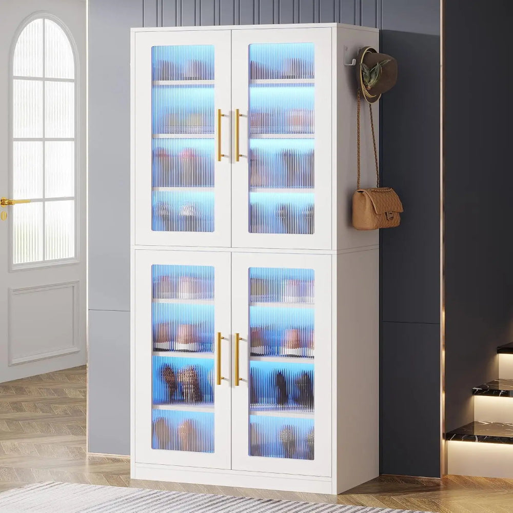 LED Shoe Storage Cabinet, 8-Tier with Acrylic Doors & Shelves