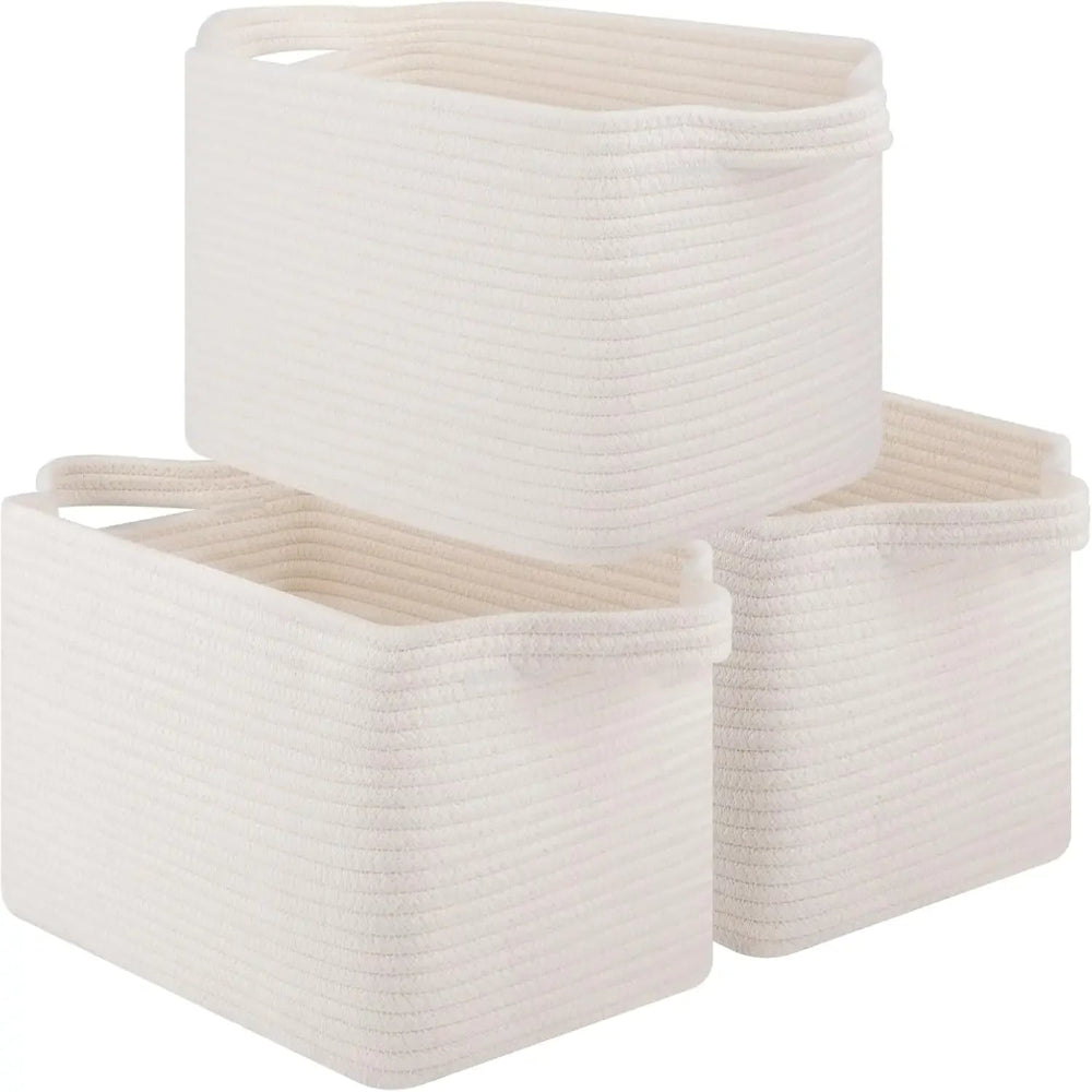 Cotton Rope Storage Baskets - 3 Pack Woven Organizers