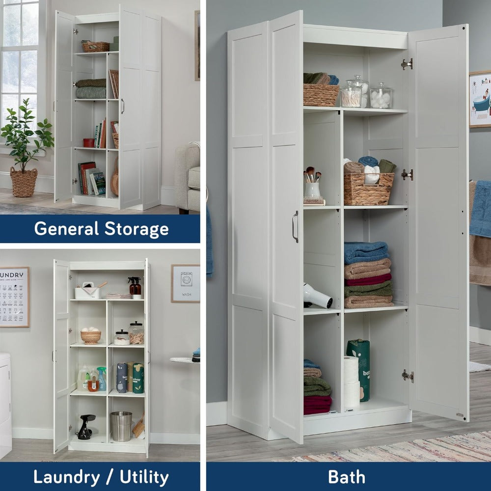 Storage Cabinet White Finish - Adjustable Shelves & Durable Design