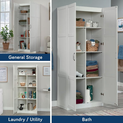 Storage Cabinet White Finish - Adjustable Shelves & Durable Design