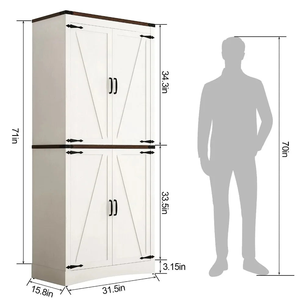 Tall Farmhouse Kitchen Pantry, 5-Layer Storage, Adjustable Shelves