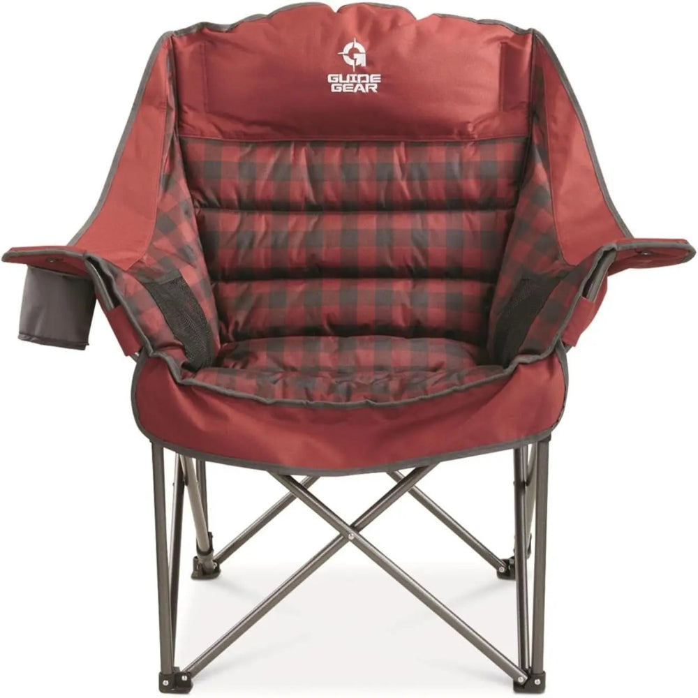 400lb Capacity XL Camping Chair, Red Plaid, Oversized Comfort