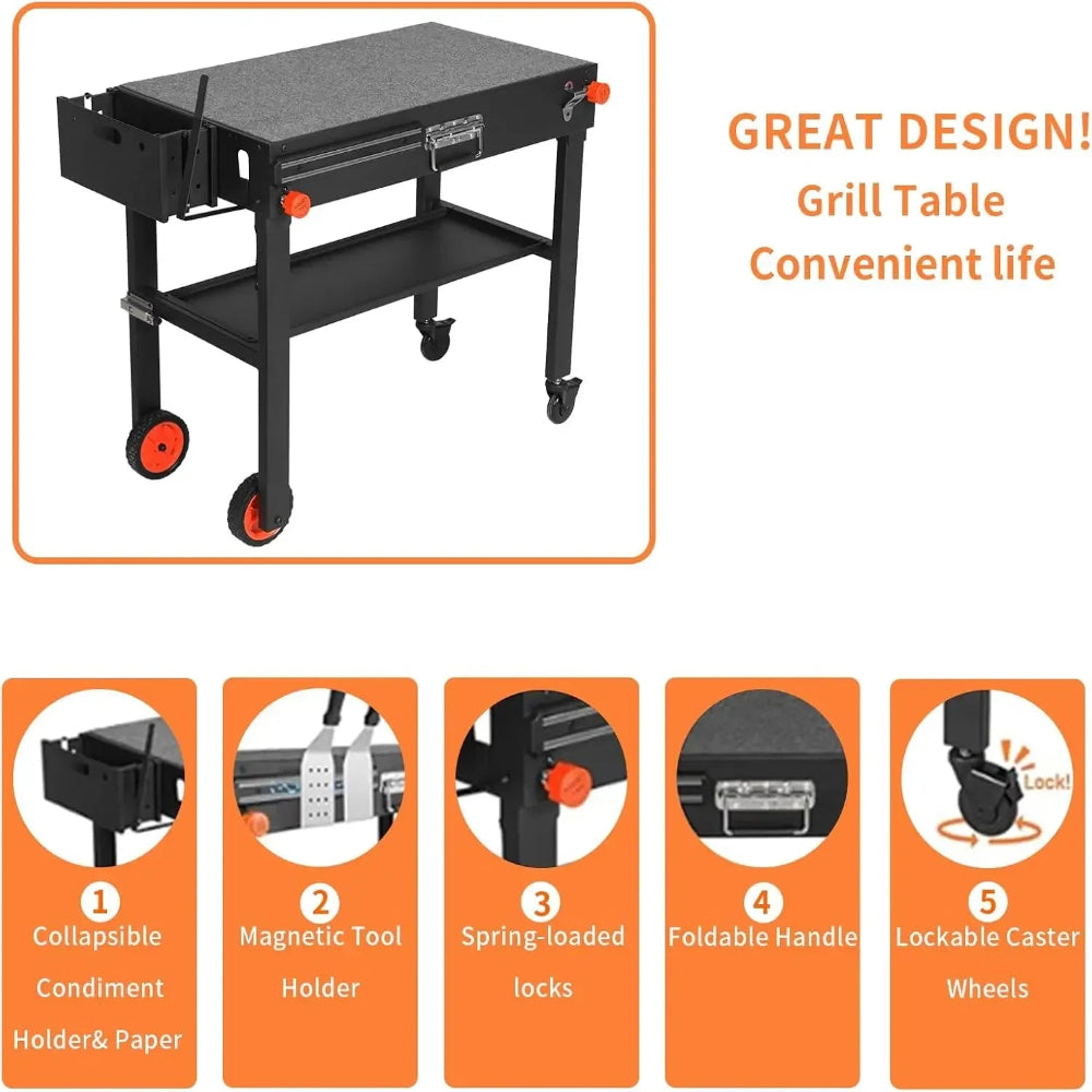 Griddle Stand with Wheels - Portable Outdoor Grill Table