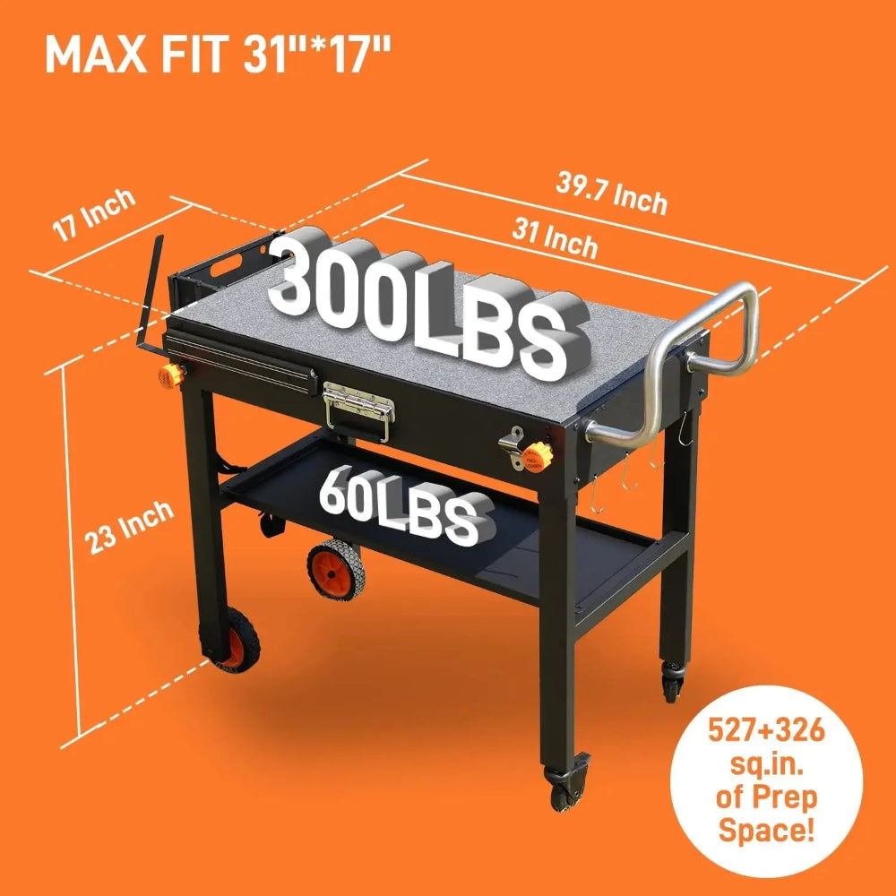 Griddle Stand with Wheels - Portable Outdoor Grill Table