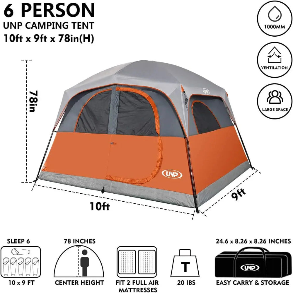 6-Person Waterproof Tent: Easy Setup, Windproof, Double Layer