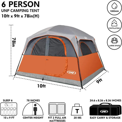 6-Person Waterproof Tent: Easy Setup, Windproof, Double Layer