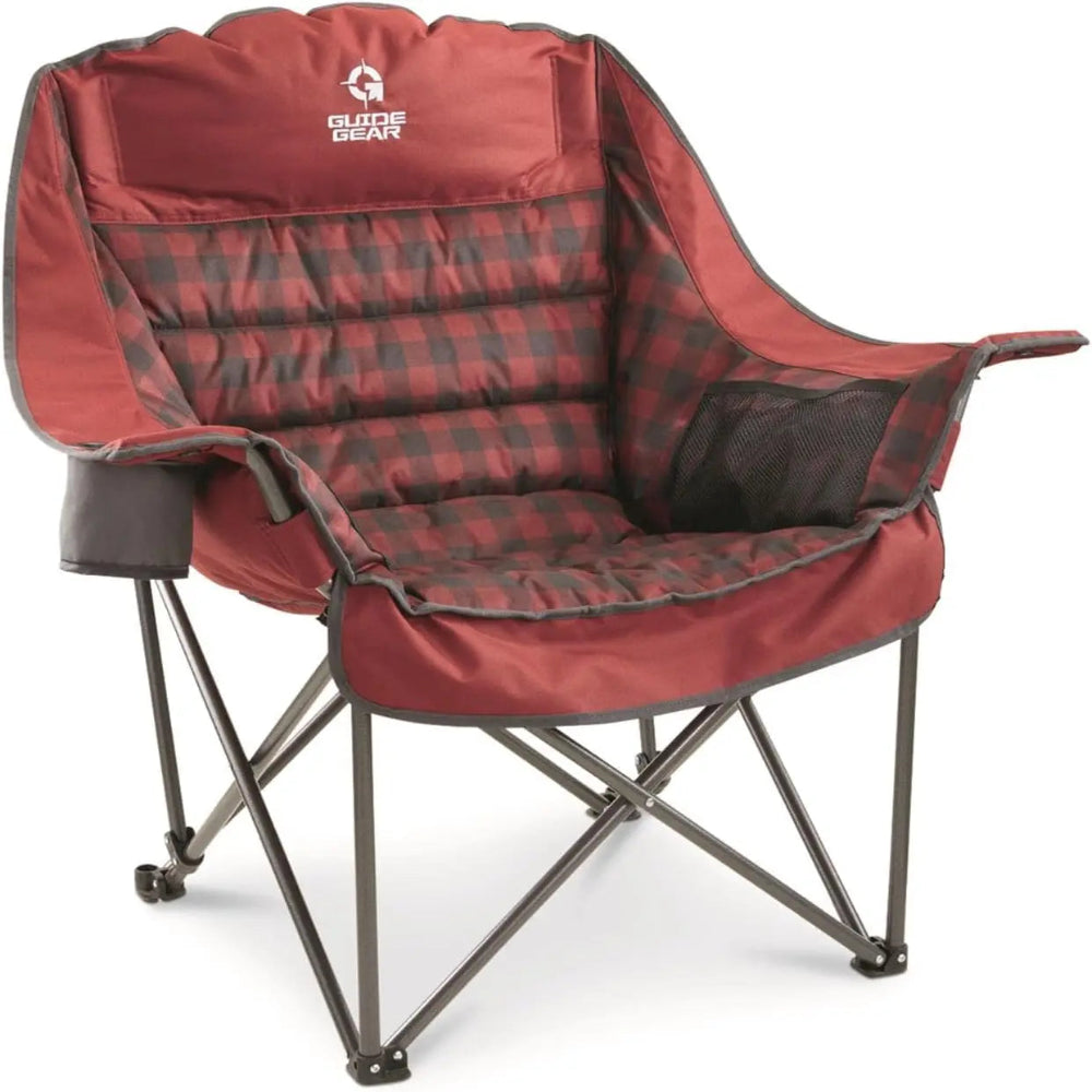 400lb Capacity XL Camping Chair, Red Plaid, Oversized Comfort