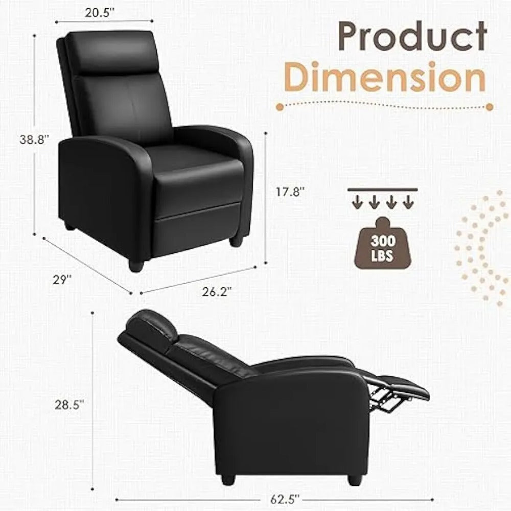 Recliner Chair Black PU Leather Adjustable with Footrest